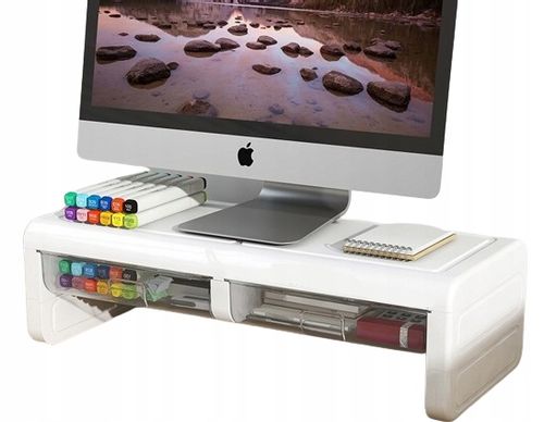 PÓŁKA PODSTAWKA POD MONITOR Z SZUFLADKAMI BIAŁA NADSTAWKA NA BIURKO RK2 na Arena.pl