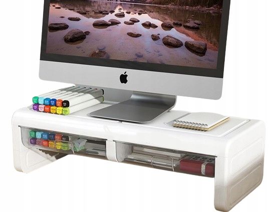 PÓŁKA PODSTAWKA POD MONITOR Z SZUFLADKAMI BIAŁA NADSTAWKA NA BIURKO RK2 zdjęcie 1