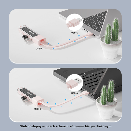 Unitek hub dwukierunkowy USB C/USB A 5Gbps, 4x USB A różowy na Arena.pl