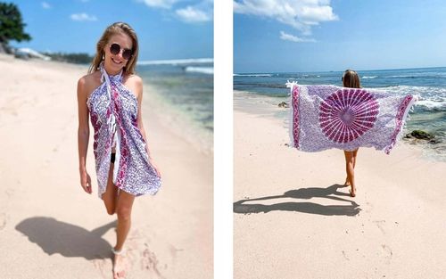 PAREO CHUSTA PLAŻOWA FRĘDZLE narzutka tunika SZAL W PANTERKĘ - modne KOLORY na Arena.pl