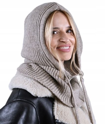 CZAPKA Kominiarka KAPTUR komin Balaclava damska ciepła miekka zimowa Latte na Arena.pl