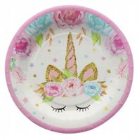 ZESTAW kubki talerzyki urodziny unicorn jednorożec kubeczki papierowe eko