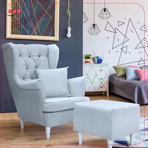 Fotel uszak Gaja z podnóżkiem skandynawski Family Meble brązu orzech na Arena.pl