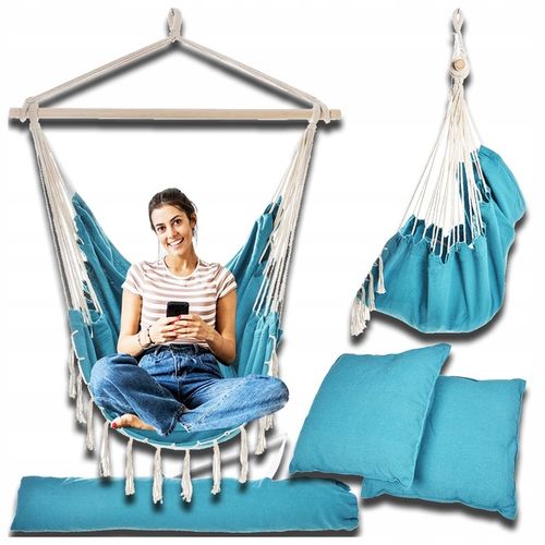 KRZESŁO BRAZYLIJSKIE FOTEL WISZĄCY BRAZYLIJSKI HUŚTAWKA HAMAK BALKON TURKUS na Arena.pl