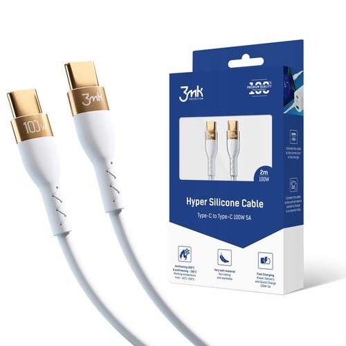 3MK HyperSilicone Cable USB-C/USB-C kabel 2m 100W Biały/White na Arena.pl