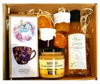 KOSZ ZESTAW PREZENTOWY PREZENT HERBATA MIÓD KONFITURA NA ŚWIĘTA WIELKANOC