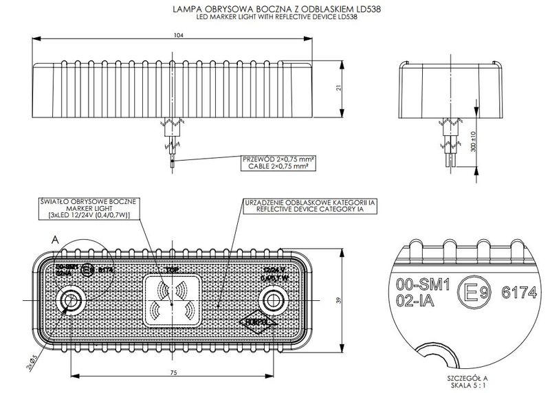 Lampa LED obrysowa pomarańczowa podkładka (LD538) zdjęcie 2