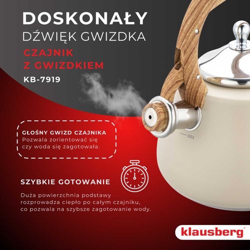 czajnik stalowy z gwizdkiem 2,8l klausberg kb-7919 na Arena.pl