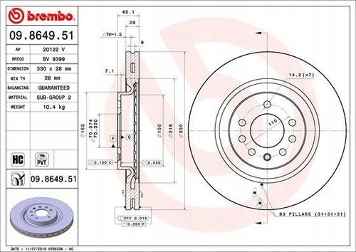 TARCZA HAM PRZOD 330X28 V BREMBO na Arena.pl