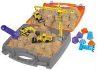 PIASEK KINETYCZNY PLAC BUDOWY ZESTAW W WALIZCE DŹWIG KOPARKA WALEC ZABAWKA