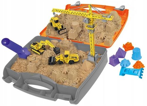 PIASEK KINETYCZNY PLAC BUDOWY ZESTAW W WALIZCE DŹWIG KOPARKA WALEC ZABAWKA na Arena.pl