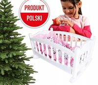 KOŁYSKA DLA LALEK ŁÓŻECZKO DLA LALEK POŚCIEL DUŻA KOŁYSKA BIAŁA ZABAWKA