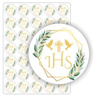 ETYKIETY naklejki samoprzylepne PIERWSZA KOMUNIA ŚWIĘTA 4 cm 35 szt.