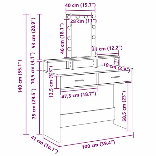 Toaletka Brązowy 100 x 41 x 140 cm Materiał drewnopochodny na Arena.pl