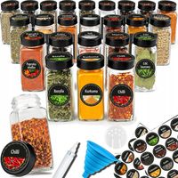 24x SZKLANE POJEMNIKI NA PRZYPRAWY SŁOICZKI 144 NAKLEJKI LEJEK SŁOIKI