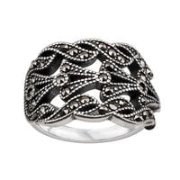 srebrny szeroki duży pierścionek z markazytami - rozmiar 22