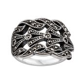 srebrny szeroki duży pierścionek z markazytami - rozmiar 22