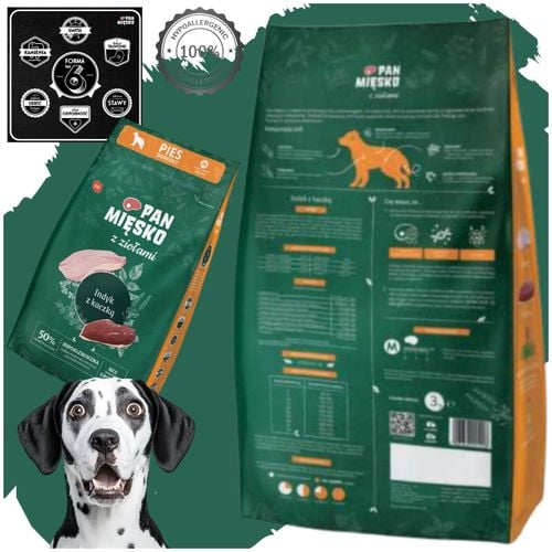 sucha karma dla psa indyk kaczka z ziołami pan mięsko hipoalergiczna m 3kg na Arena.pl