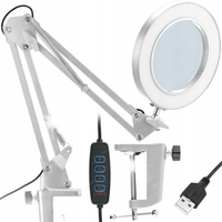 LAMPA LED Z UCHWYTEM DO STOŁU LUPĄ 105mm 3x PIERŚCIENIOWA BIAŁA 12W USB