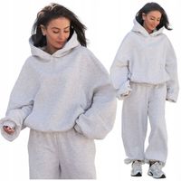 Bluza dresowa damska z kapturem oversize szeroka bawełniana szary melanż