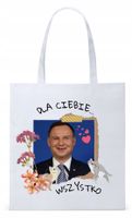 Prezydent Andrzej Duda Torba Eco Biała Shopper Z Nadrukiem Ze Zdjęciem