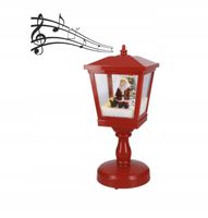 LATARNIA ŚWIĄTECZNA LED LAMPION CZERWONA MAŁA 30CM ŚNIEG MELODIA GRAJĄCA