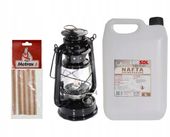 Zestaw: Lampa naftowa czarna, knoty, nafta 5 l