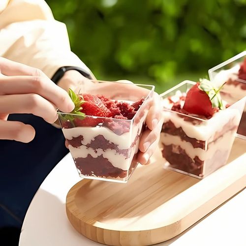 PUCHARKI KWADRATOWE DO DESERÓW 120ml 50szt NA PRZEKĄSKI DESERY POJEMNIKI na Arena.pl