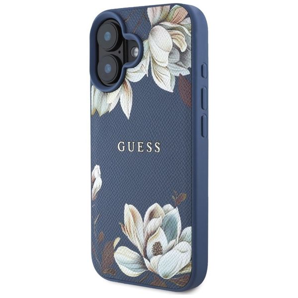 Etui Guess Grained Printed Flower Pattern MagSafe do iPhone 16 niebieski zdjęcie 2