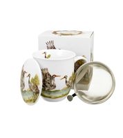 KUBEK Z ZAPARZACZEM POKRYWKĄ DO ZIÓŁ HERBATY DUO ŻURAWIE NA PREZENT 400 ML