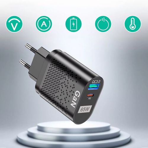 SZYBKA ŁADOWARKA SIECIOWA GaN 65W DO TELEFONU USB-C PD QC MOCNY ZASILACZ na Arena.pl