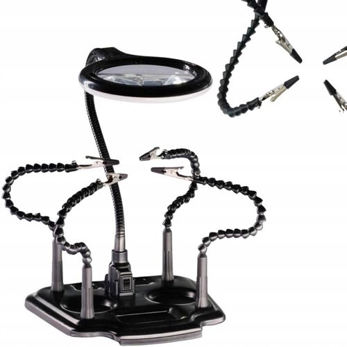 Uchwyt trzecia ręka z lupą podświetleniem LED montażowy ZD11M-2 na Arena.pl