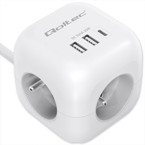 Qoltec Kostka Zasilająca 6w1, USB-C PD 20W, 2m, Biała na Arena.pl
