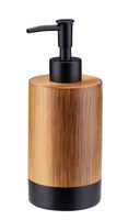 Dozownik do mydła z pompką WOOD polyresin czarny matowy + imitacja bambusa