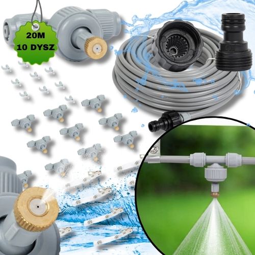 KURTYNA WODNA MGIEŁKA ZRASZACZ 20M OGRÓD KLIMA ZESTAW DO NAWADNIANIA 10DYSZ na Arena.pl
