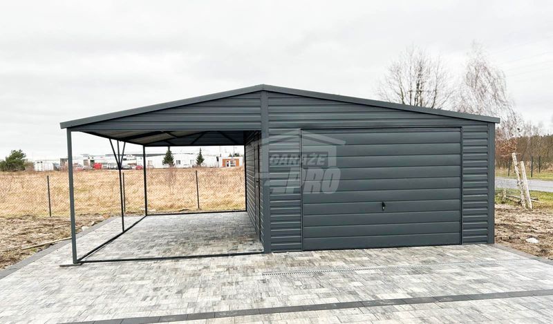 Garaż Blaszany 4x5 + wiata 4x5 - Brama drzwi  Antracyt  PRO263 zdjęcie 2