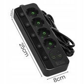 Przedłużacz Listwa Zasilająca Sieciowa 4 Gniazda 230V 3M 4x USB Ładowarka