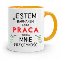 Kubek Żółty Dla Barmana Taka Praca To Przyjemność Z Nadrukiem Ze Zdjęciem
