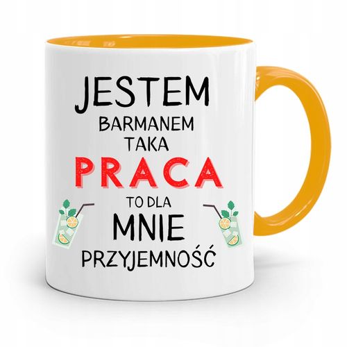 Kubek Żółty Dla Barmana Taka Praca To Przyjemność Z Nadrukiem Ze Zdjęciem na Arena.pl