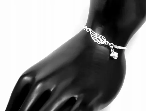 DAMSKA BRANSOLETKA SREBRNA SKRZYDŁO ANIOŁA SERDUSZKO SREBRO PRÓBY 925 B86 zdjęcie 3