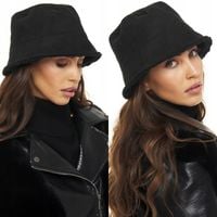 CZAPKA DAMSKA KAPELUSZ na zimę ciepła z futerkiem futro eko zamsz czarna