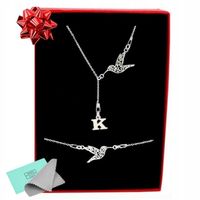 Komplet biżuterii srebrnej 925 z kolibrem literką elegancki damski