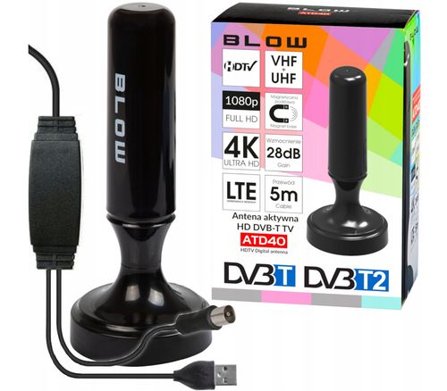 MOCNA ANTENA AKTYWNA POKOJOWA DVBT2 TV FHD 4K MUX-8 LTE WZMACNIACZ MAGNES na Arena.pl