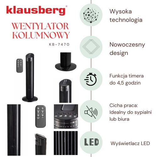 wentylator kolumnowy podłogowy z pilotem klausberg kb-7470 na Arena.pl