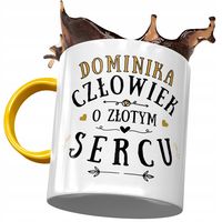Kubek Żółty Dla Dominiki Żony Koleżanki Na Prezent Z Nadrukiem Ze Zdjęciem