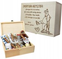 NIEZBĘDNIK DLA EMERYTA EMERYTKI ŚMIESZNY PREZENT DREWNIANE PUDEŁKO