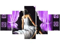 75CM 120 OBRAZ 5 ELEM PIĘKNA DZIEWCZYNA FIOLECIE ŚCIENNY DRUK