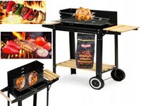 DUŻY GRILL WĘGLOWY OGRODOWY NA KOŁACH ROŻNO PÓŁKI WYTRZYMAŁY