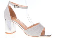 Sandały na obcasie słupku 7,5 cm. srebrne brokatowe Rozmiar obuwia - 37