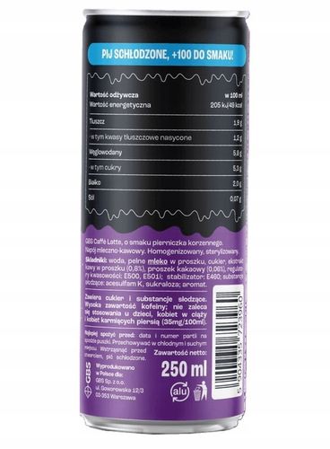 GBS Caffe Latte o smaku PIERNICZKA KORZENNEGO 9x250ml napój kawowy w puszce na Arena.pl